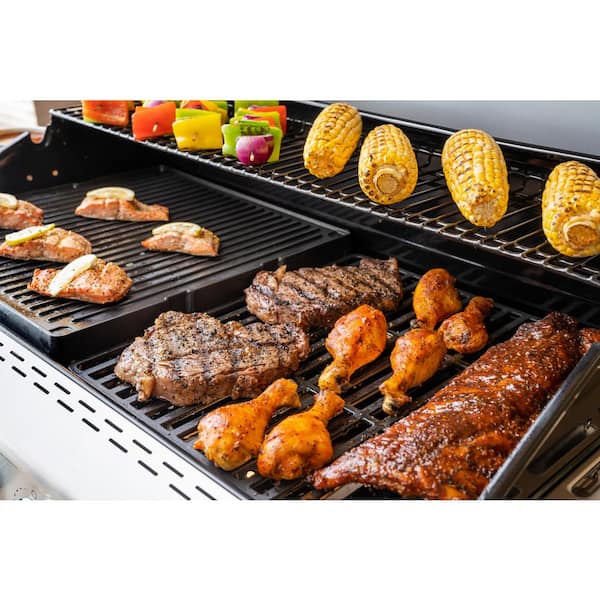 Deluxe 4-Burner Dual Fuel Gas Grill with Gourmet Plus Griddle Insert and Side Burner in Black