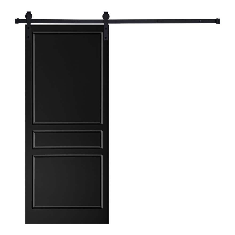 Modern 3-Panel Traditional Designed 80 in. x 24 in. MDF Panel Black Painted Sliding Barn Door with Hardware Kit price history on PriceWatchPro