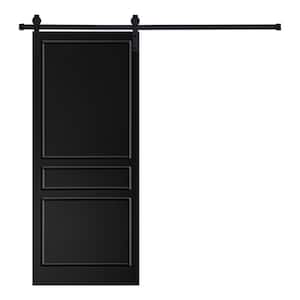 Modern 3-Panel Traditional Designed 80 in. x 28 in. MDF Panel Black Painted Sliding Barn Door with Hardware Kit