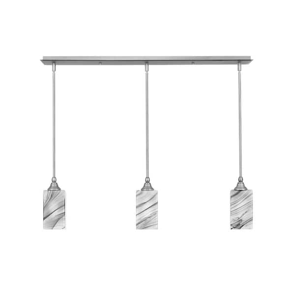 Livingston 100-Watt 3-Light Nickel Shaded Pendant Light with 3.5 in. Onyx Swirl Glass Shades, No bulbs