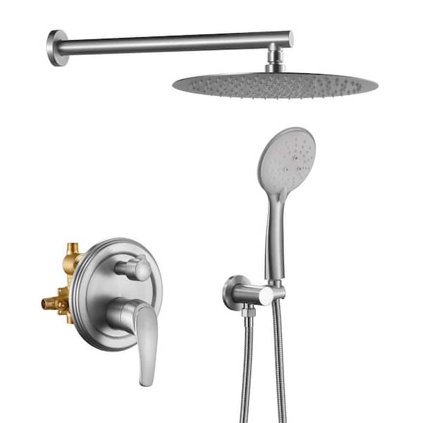 Rainfull 5-Spray with Valve 1.8 GPM 12 in. Handheld Shower Faucet Adjustable Heads Dual Shower Heads in Nickel
