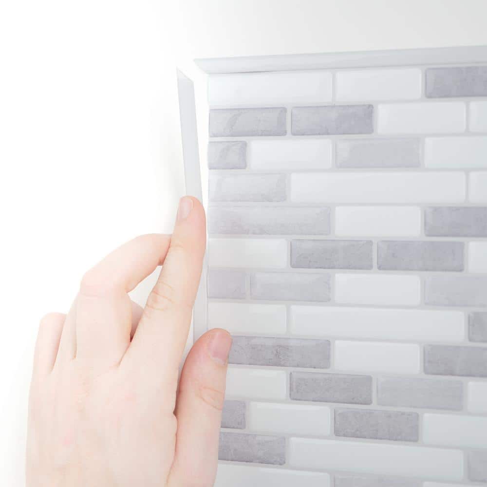 Light Gray Glossy Peel and Stick Linear Wall Tile Trim