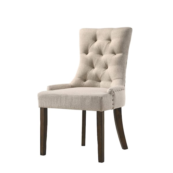 Acme Furniture Farren Side Chair in Beige Fabric and Espresso