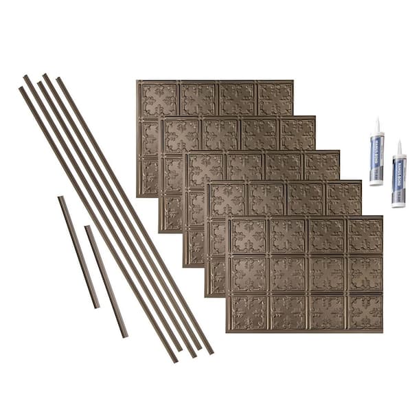 Fasade Traditional 18 in. x 24 in. Argent Bronze Vinyl Decorative Wall Tile Backsplash 15 sq. ft. Kit