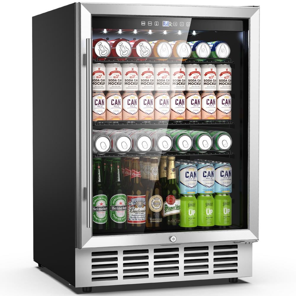 Mojgar 5.29 Cu. Ft. Built-in/Freestanding Indoor/Outdoor Beverage Refrigerator in Silver for 190 Cans (Glass Door)