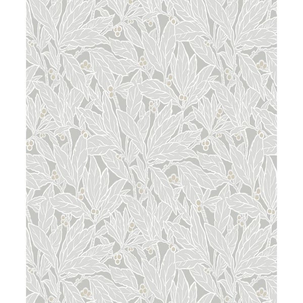 Seabrook Designs 57.5 sq. ft. Daydream Grey Leaf and Berry Unpasted Nonwoven Wallpaper Roll