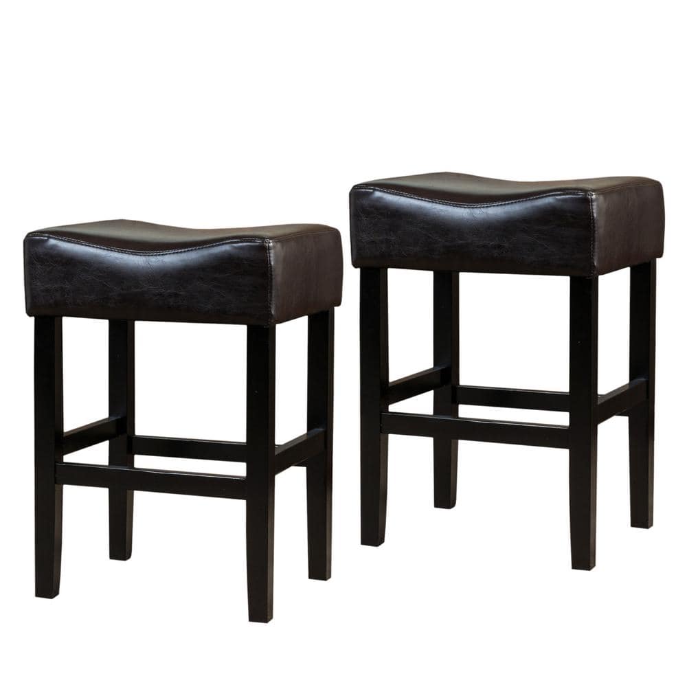 Portman 26" Brown Faux Leather Saddle Counter Stools, Set of 2