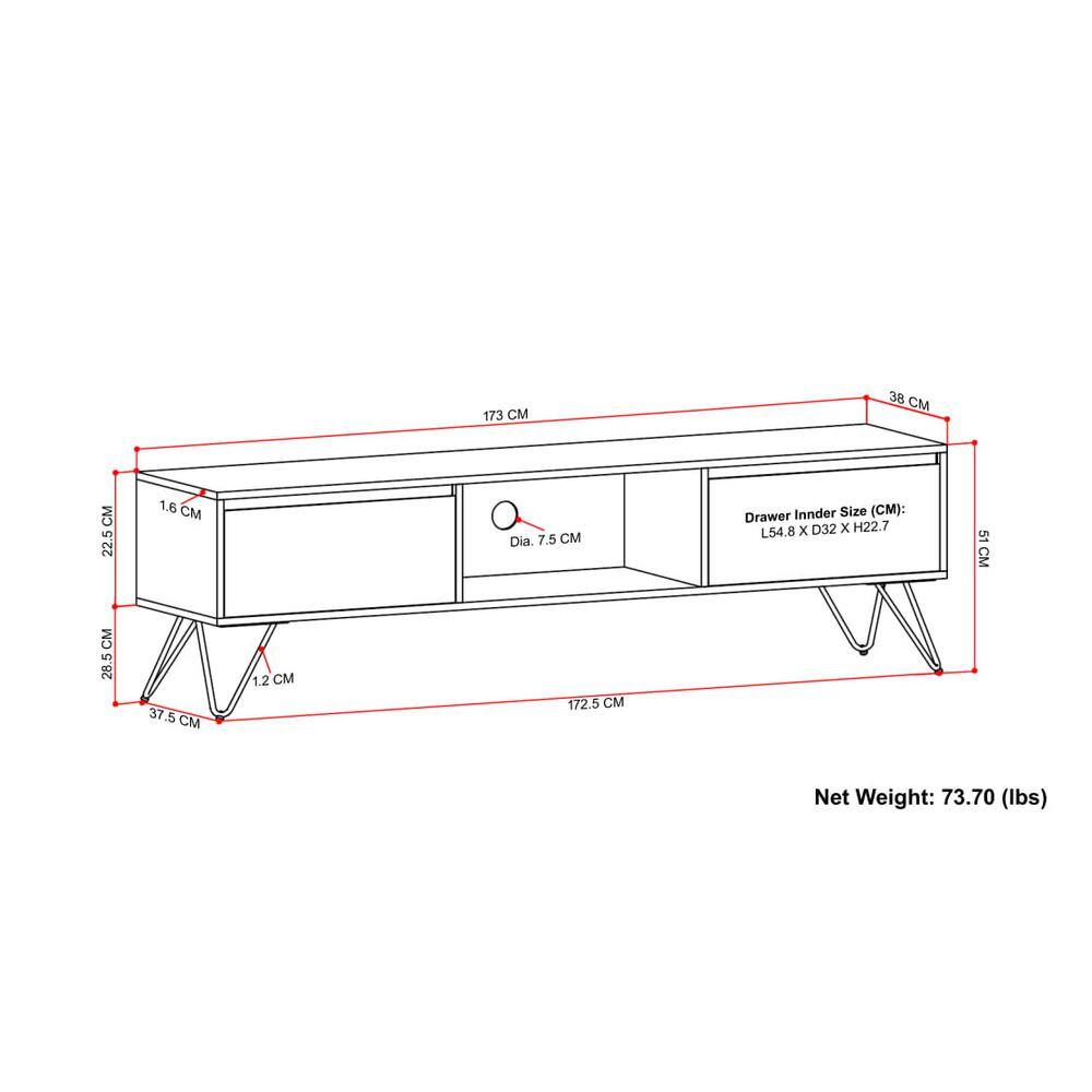 Hunter 68" Natural Mango Wood TV Stand with Black Metal Legs