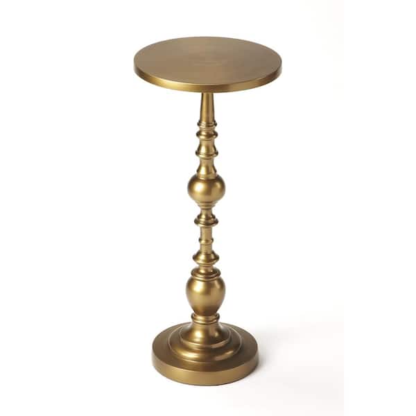 Butler Specialty Company Darien 10 in. Antique Gold Round Metal Pedestal Accent Table 22.5 in. H x 10 in. W x 10 in. D