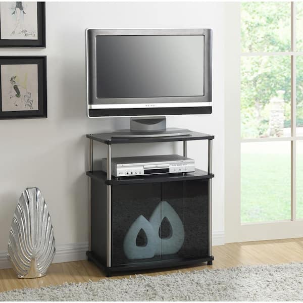 Small black tv stand store with glass doors