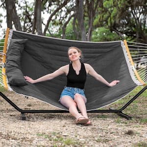 12 ft. Free Standing, 475 lbs. Capacity, Heavy-Duty 2-Person Hammock with Stand and Detachable Pillow in Dark Gray