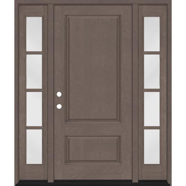 Steves & Sons Regency 64 in. x 80 in. 2Panel 3/4-Squaretop RHIS Ashwood Stain Fiberglass Prehung Front Door with w/4Lite Dbl 12in.SL