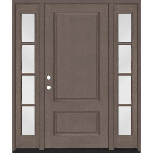 Steves & Sons Regency 68 in. x 80 in. 2Panel 3/4-Squaretop RHIS Ashwood Stain Fiberglass Prehung Front Door with w/4Lite Dbl 14in.SL