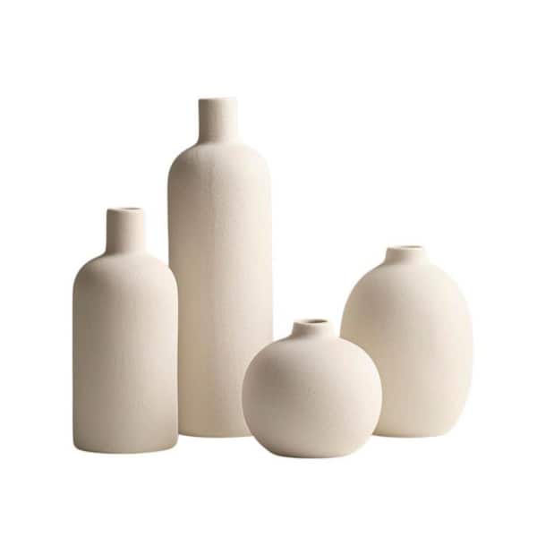 10 in Modern Ceramic Vase Set Assorted Heights in White Ceramic Bottle Decorative Vase SN0003