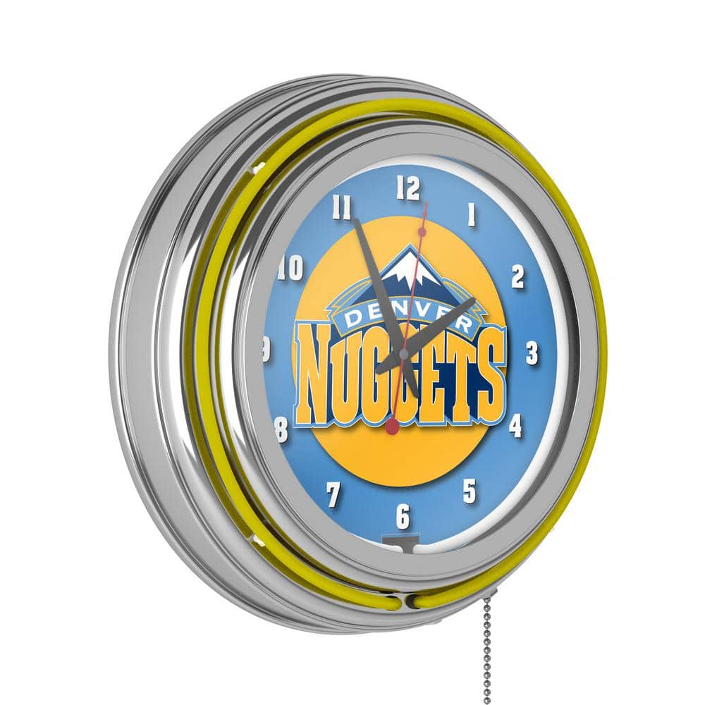 Denver Nuggets Yellow Logo Lighted Analog Neon Clock