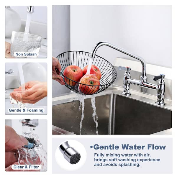 Double Handle Deck Mounted Commercial Standard Kitchen Faucet with 10 in. Swivel Spout & Supply Lines in Chrome