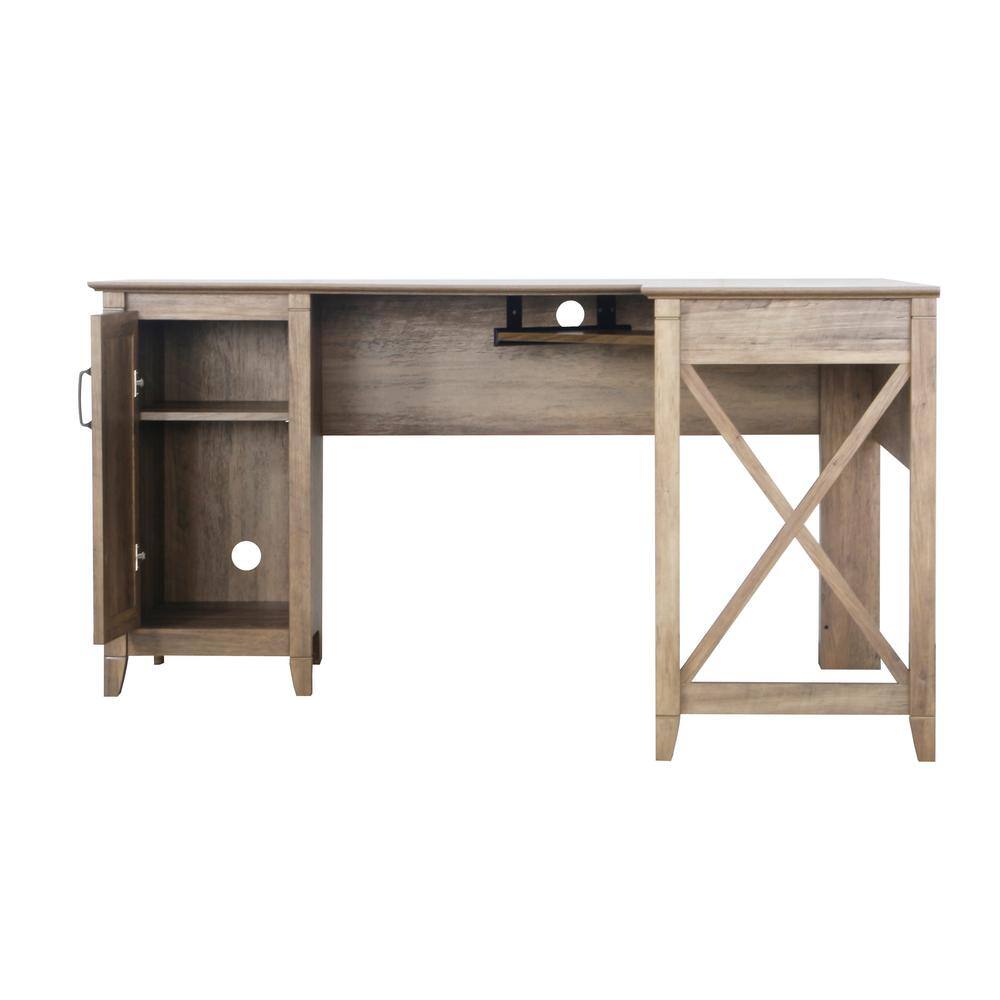 Rustic Oak L-Shaped Corner Desk with Drawer and Keyboard Tray