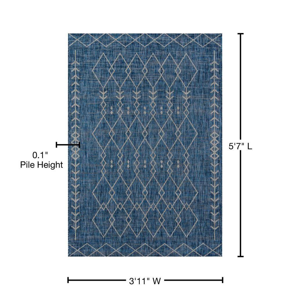 Blue Geometric Synthetic Indoor/Outdoor Rug 3'11" x 5'7"