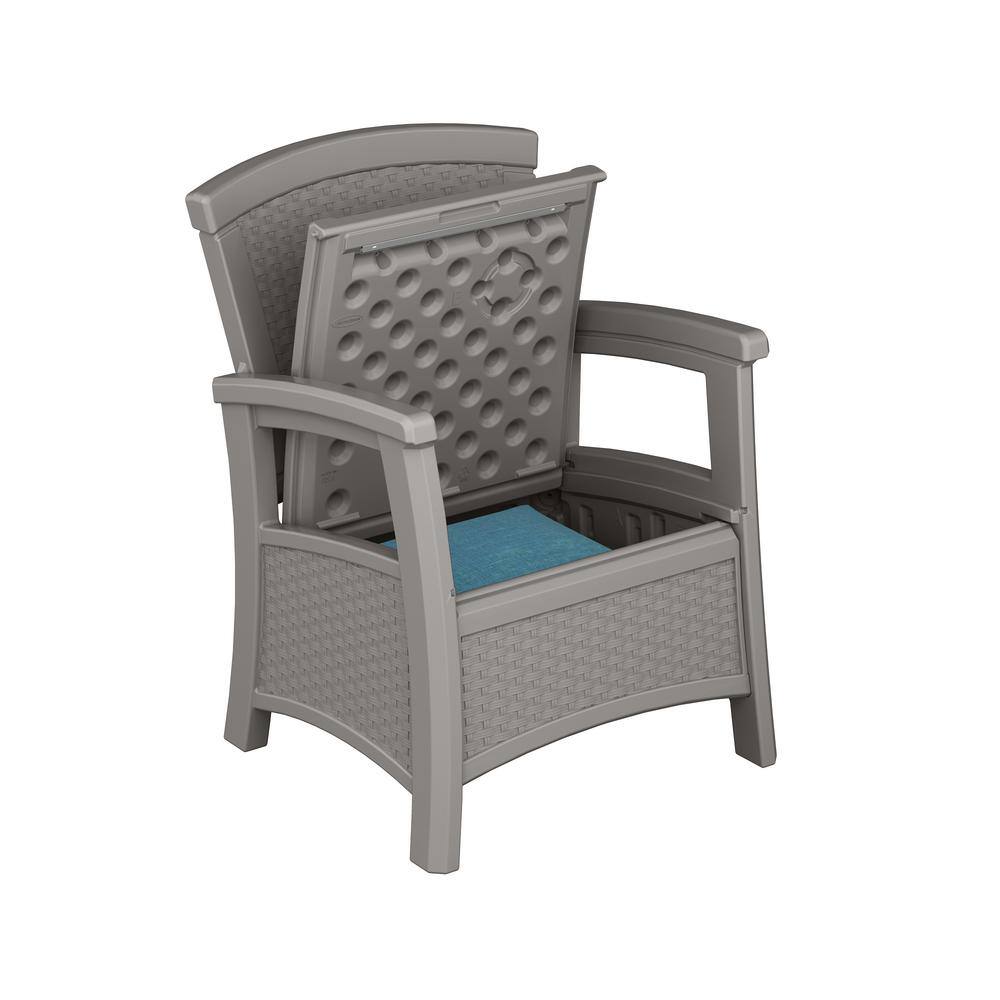 Dove Gray Wicker-Style Plastic Outdoor Armchair with Storage