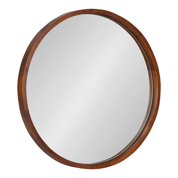 Kate and Laurel Valenti 18.00 in. H x 18.00 in. W Farmhouse Round Walnut Brown Framed Accent Wall Mirror