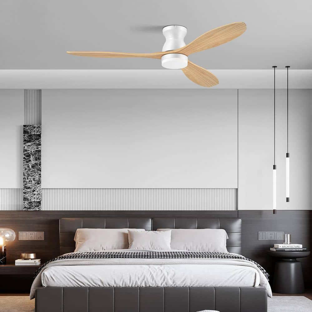 52in. Wood Smart White Brown Flush Mount Outdoor Indoor Ceiling Fan with LED Lights,Remote/APP/Alexa,Reversible DC Motor price history on PriceWatchPro
