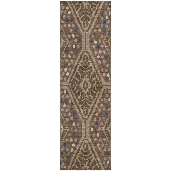 Mayfield Premium Machine Washable Abstract AMF2457 Brown 2 ft. x 7 ft. Runner Rug