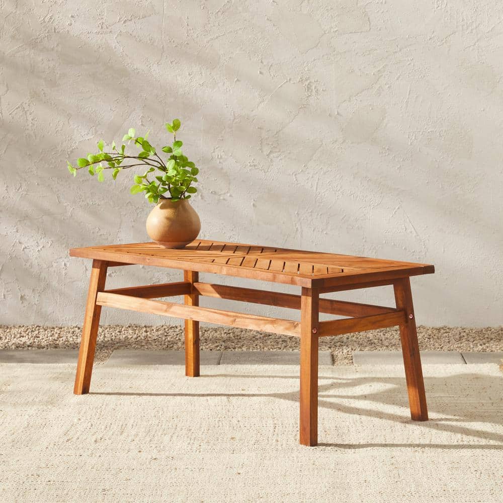 Brown Acacia Wood Chevron Outdoor Patio Coffee Table