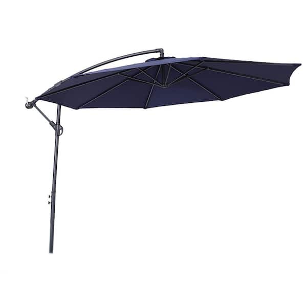 Unbranded 10 ft. Steel Cantilever Patio Umbrella Water-repellent Solution-dyed Canopy Fabric in Navy Blue