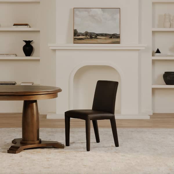 NADAAL STUDIOS Mirabel Dark Brown Dining Chair, Vegan Leather Upholstery with Iron Frame - (Set of 2)