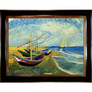 Fishing Boats on the Beach at Saintes-Maries by Vincent Van Gogh Opulent Framed Oil Painting Art Print 39 in. x 49 in.