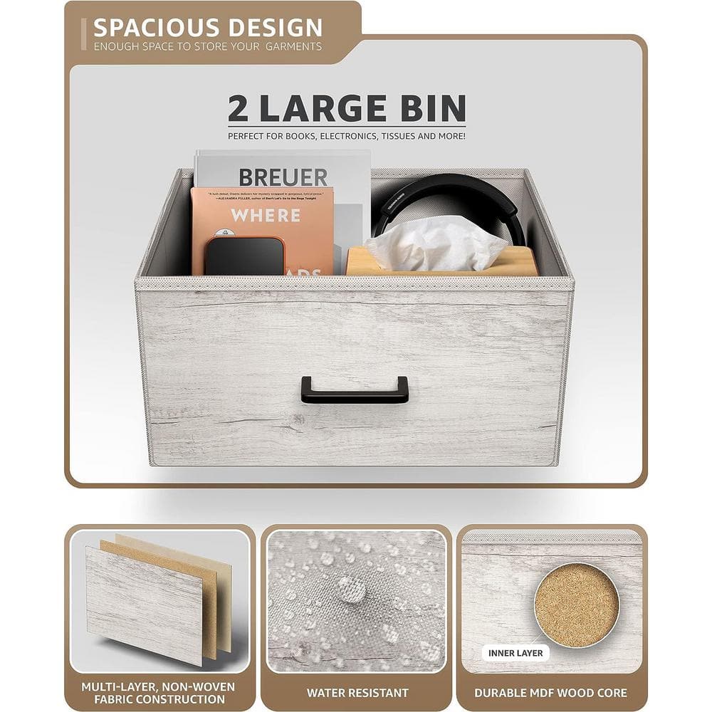 Cream 2-Drawer Nightstand with Steel Frame and Wood Top