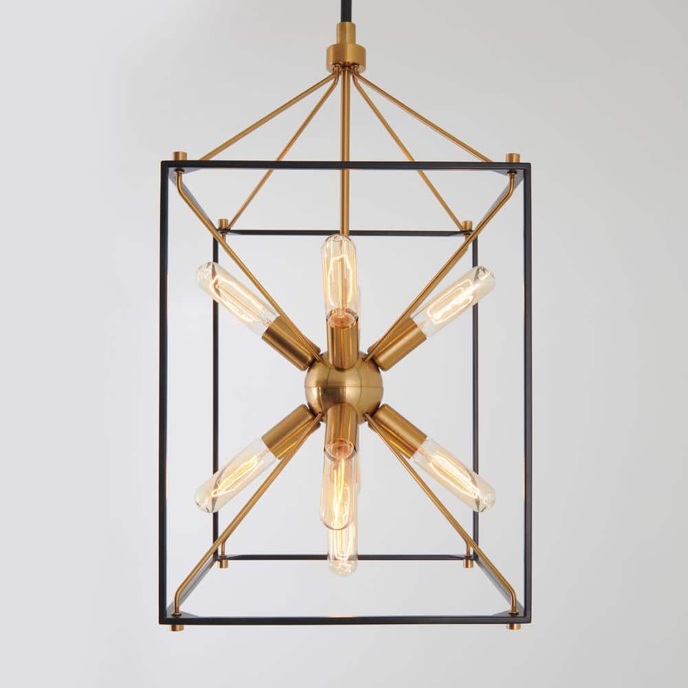 Aged Brass and Black 9-Light Sputnik Chandelier