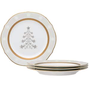 Charlotta Gold 9 in. (Gold) Porcelain Holiday Tree Accent Plates, (Set of 4)