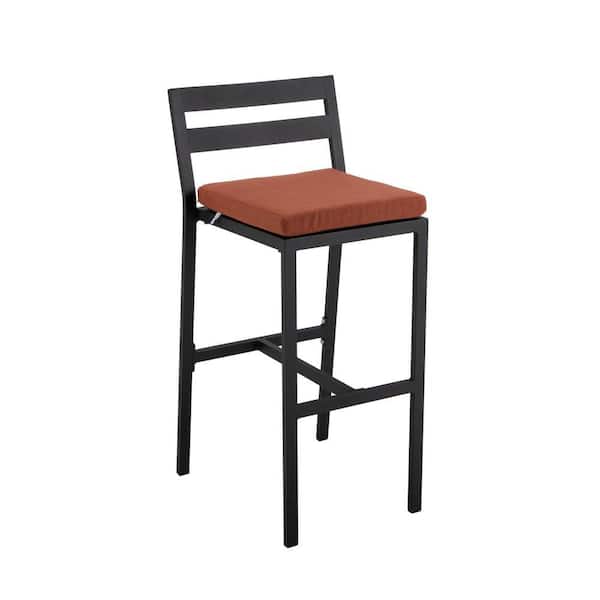Leisuremod - 7-Piece Aluminum Patio Dining Bar Set with Fire Pit Table and 4-Barstool with Removable Cushion in Orange