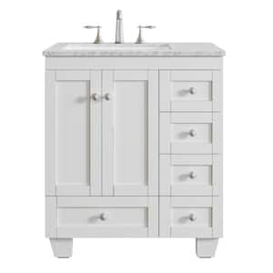 Acclaim 30 in. W x 22 in. D x 34 in. H Bath Vanity in White with White Carrara Marble Vanity Top with White Sink