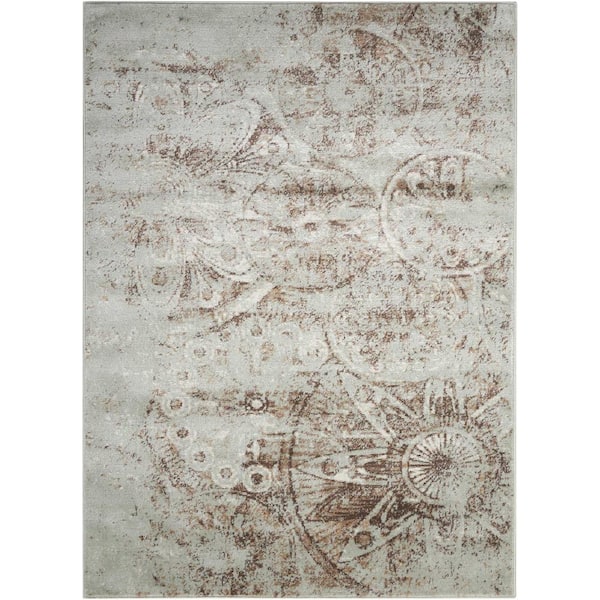 Nourison Euphoria Grey 3 ft. x 3 ft. Geometric Transitional Round Area Rug