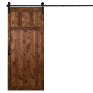 42 in. x 84 in. Walnut Alder Wood Interior Barn Door Slab with Sliding Door Hardware Kit