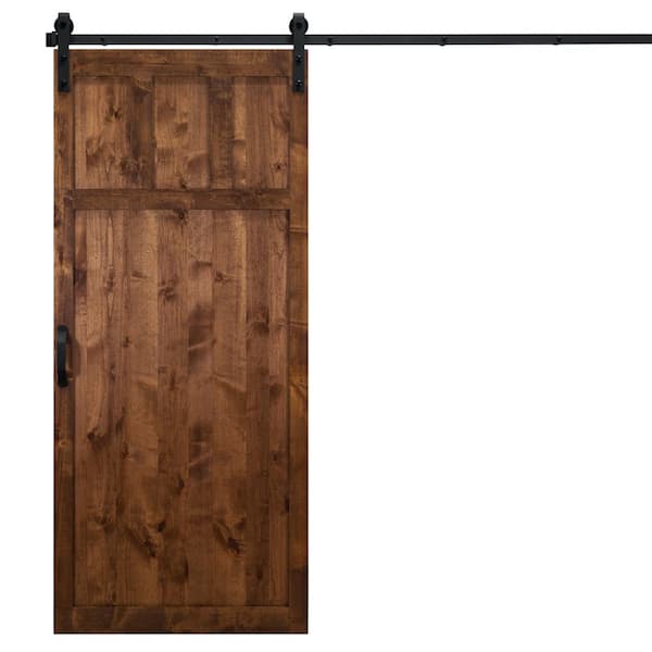 Dogberry Collections 36 in. x 84 in. Craftsman Walnut Alder Wood Interior Sliding Barn Door Slab with Hardware Kit