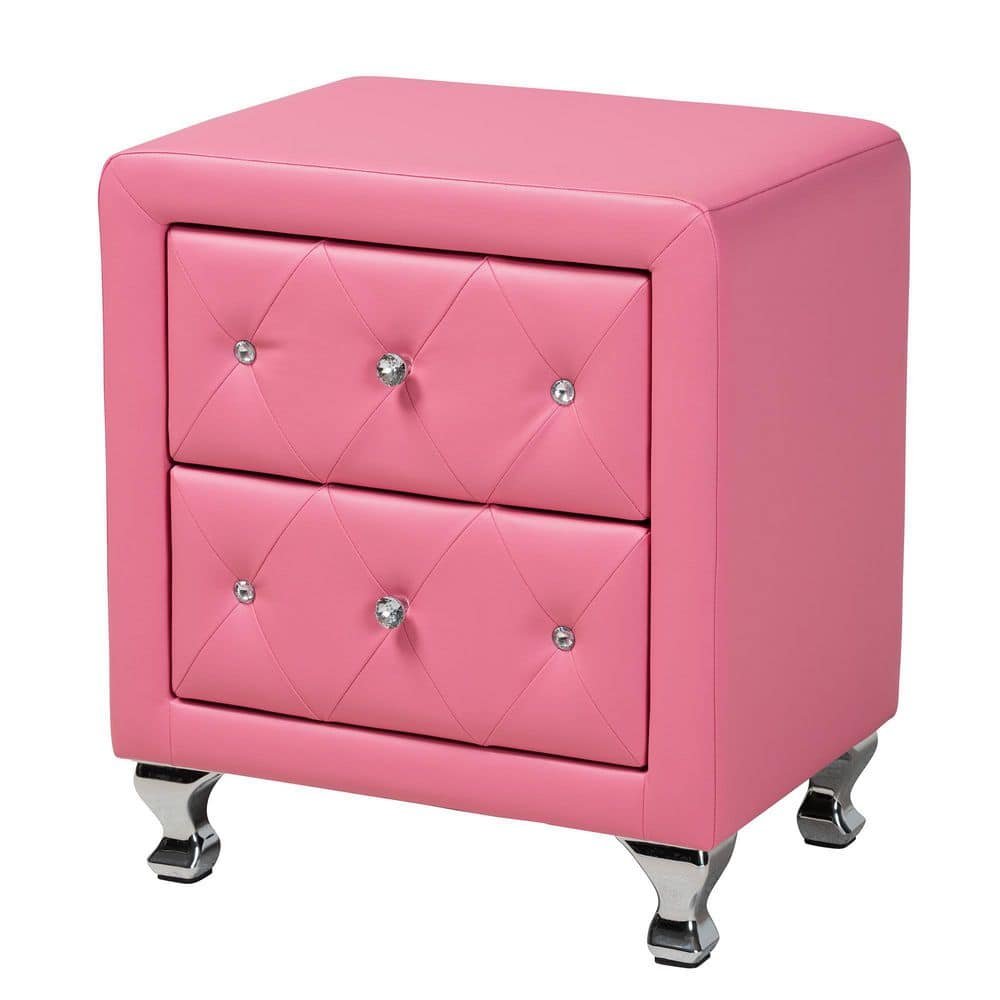 Pink Faux Leather Upholstered Full Size Bed with Nightstands
