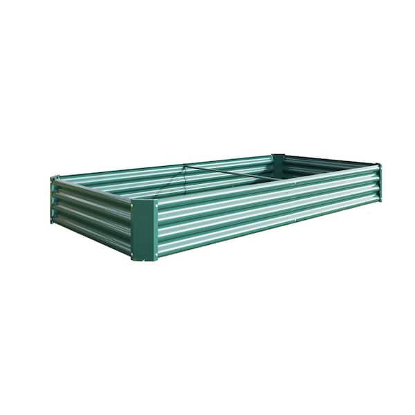 Zeus & Ruta 7.6 x 3.7 x 0.98 ft. Outdoor Rectangular Metal Raised Garden Bed, for Flower Planters Vegetables Herb, Green