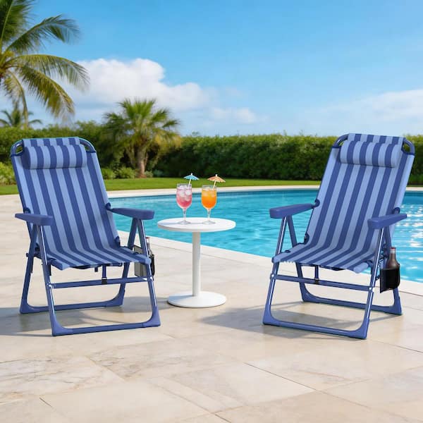 2-Pack Backpack Beach Chairs, 6-Position Metal Folding Chairs with Pillow, Cup Holder and Cooler Bag