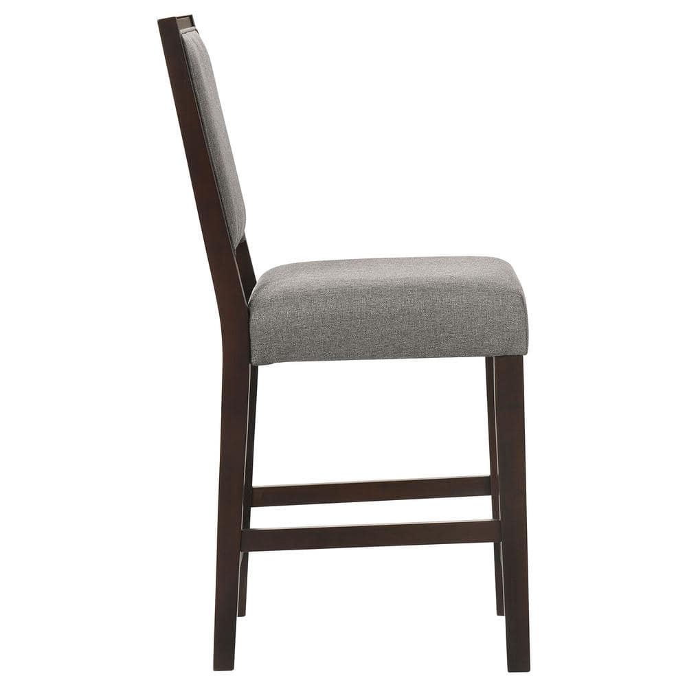 Gray Leather and Wood Transitional Counter Stools, 18.5" Wide
