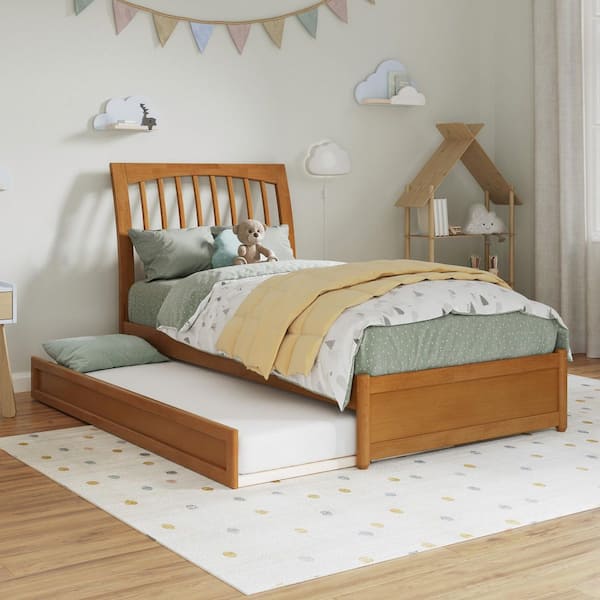 AFI Roslyn Light Toffee Natural Bronze Solid Wood Frame Twin Platform Bed with Panel Footboard Twin Trundle