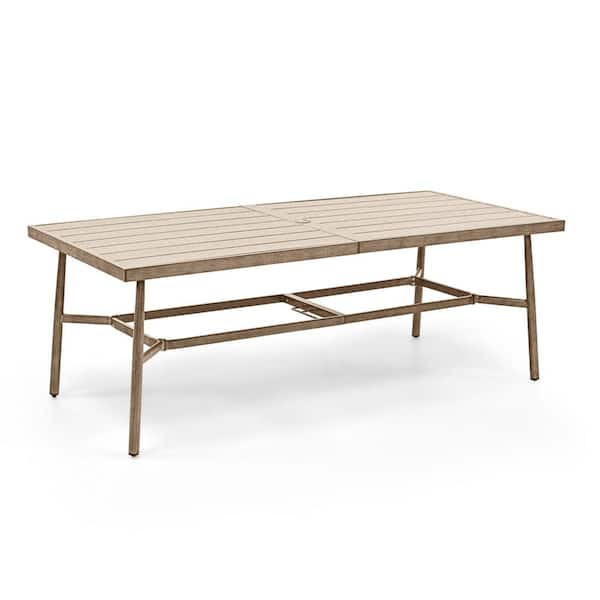 ChillPavilion Sunset Retreat Rectangle Aluminum Outdoor Dining Table with Umbrella Hole