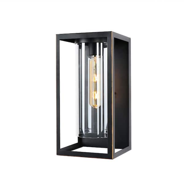 Unbranded 1-Light 16 in. Outdoor Imperial Black Wall Lantern Sconce