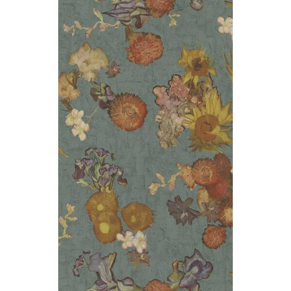 Walls Republic Blue Blossoming Floral Bouquet Printed Non-Woven Paper Paste the Wall Textured Wallpaper 57 sq. ft.