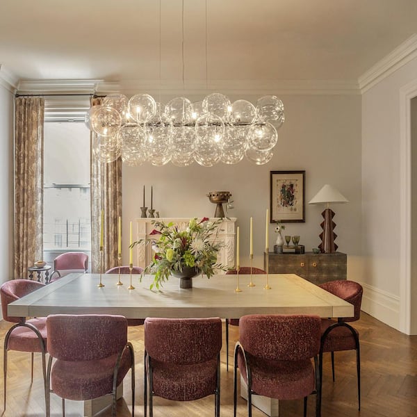 Dvorakova 42.13 in. 10-Light Chrome Linear Bubble Cluster Chandelier with Globe Glass Shades for Dining Room