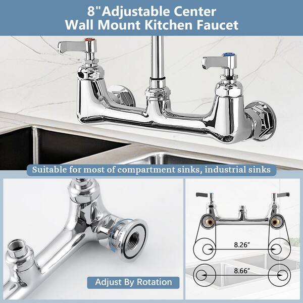 21. in Commercial Restaurant 360° Spout Swivel Pull Down Sprayer Kitchen Faucet Double Handle in Polished Chrome