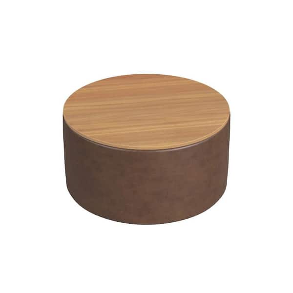 Mesy Brown Faux Leather Round Storage Ottoman
