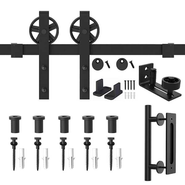 WINSOON 72 In. Frosted Black Steel Sliding Barn Door Track And Hardware ...